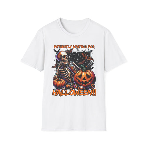 Halloween Skeleton T-Shirt, Unisex Softstyle Tee, Spooky Apparel, Fall Festival Shirt, Halloween Costume Top, Pumpkin Graphic Tee