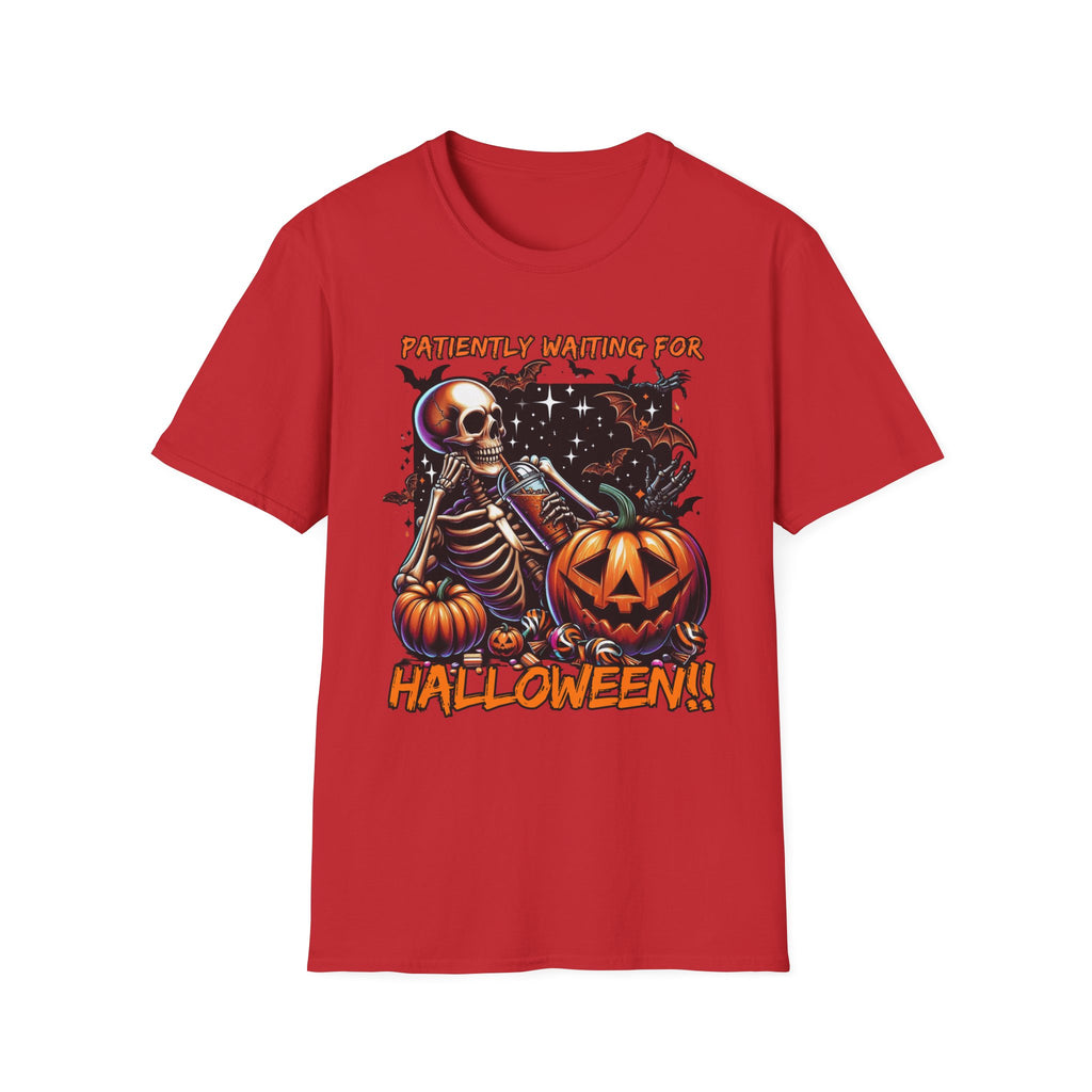 Halloween Skeleton T-Shirt, Unisex Softstyle Tee, Spooky Apparel, Fall Festival Shirt, Halloween Costume Top, Pumpkin Graphic Tee