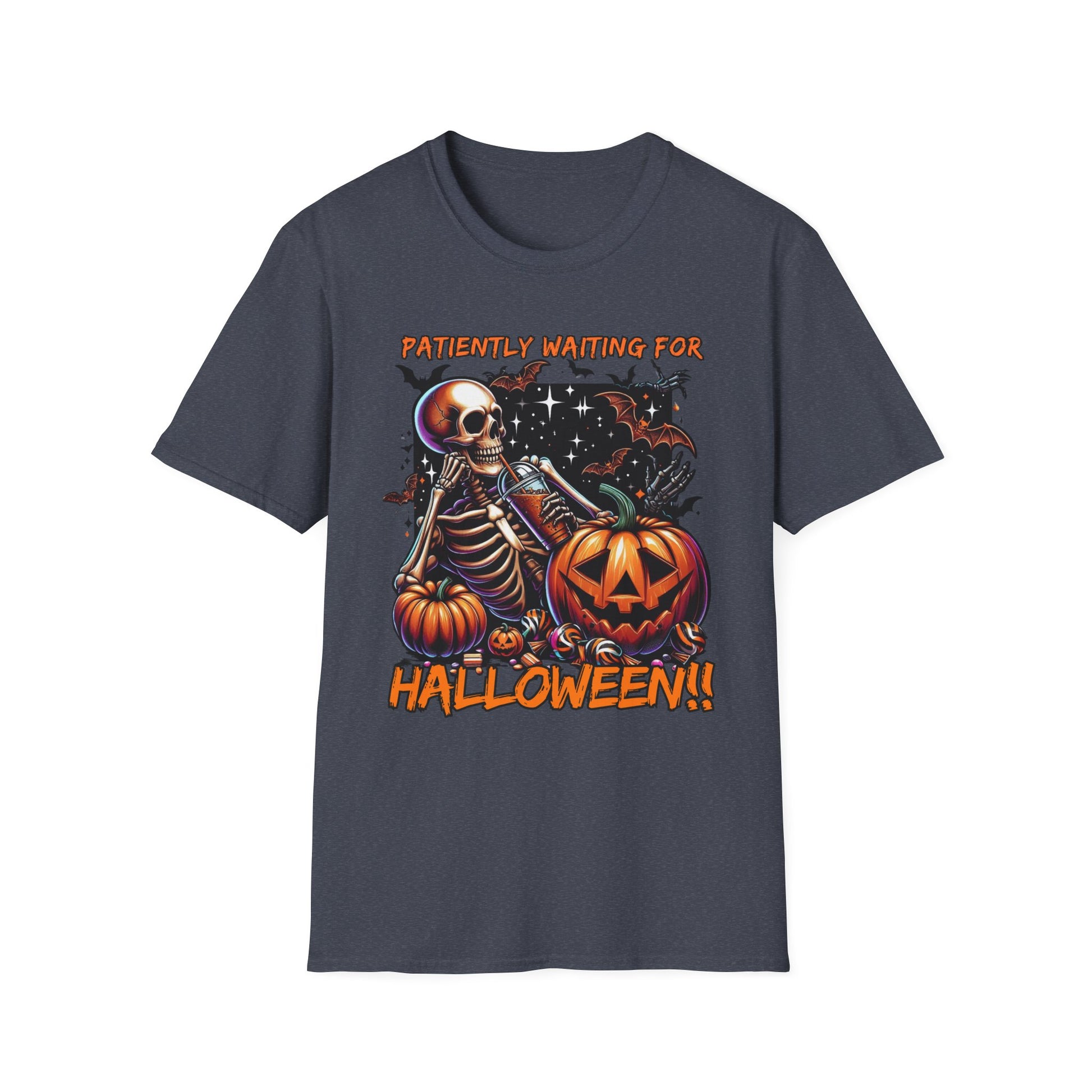 Halloween Skeleton T-Shirt, Unisex Softstyle Tee, Spooky Apparel, Fall Festival Shirt, Halloween Costume Top, Pumpkin Graphic Tee