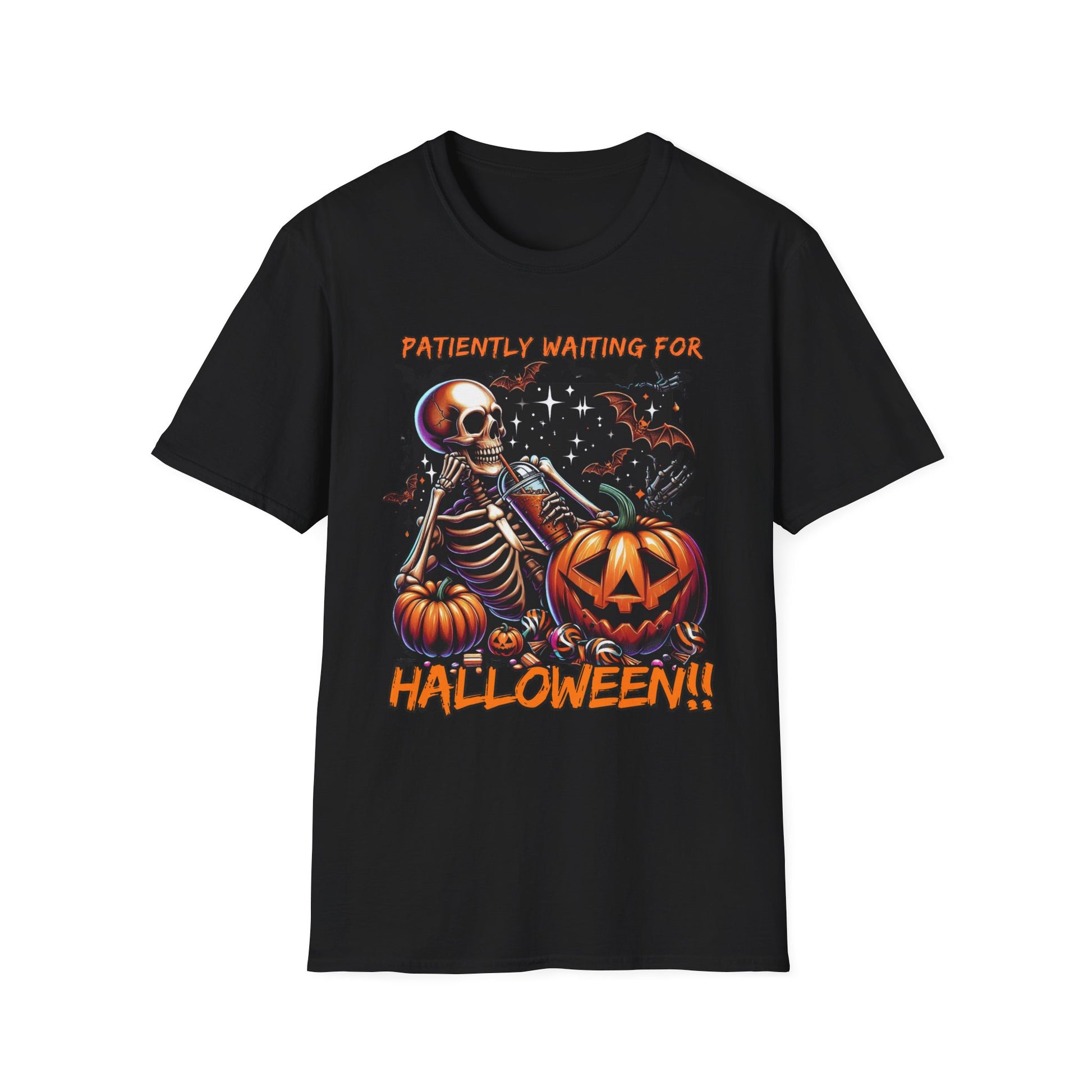Halloween Skeleton T-Shirt, Unisex Softstyle Tee, Spooky Apparel, Fall Festival Shirt, Halloween Costume Top, Pumpkin Graphic Tee